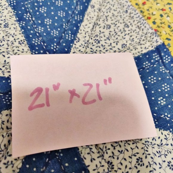 Vintage Quilt Block Pillows PAIR 2 in Primary Blue Yellow Red Stars Calico Flora - Picture 9 of 9